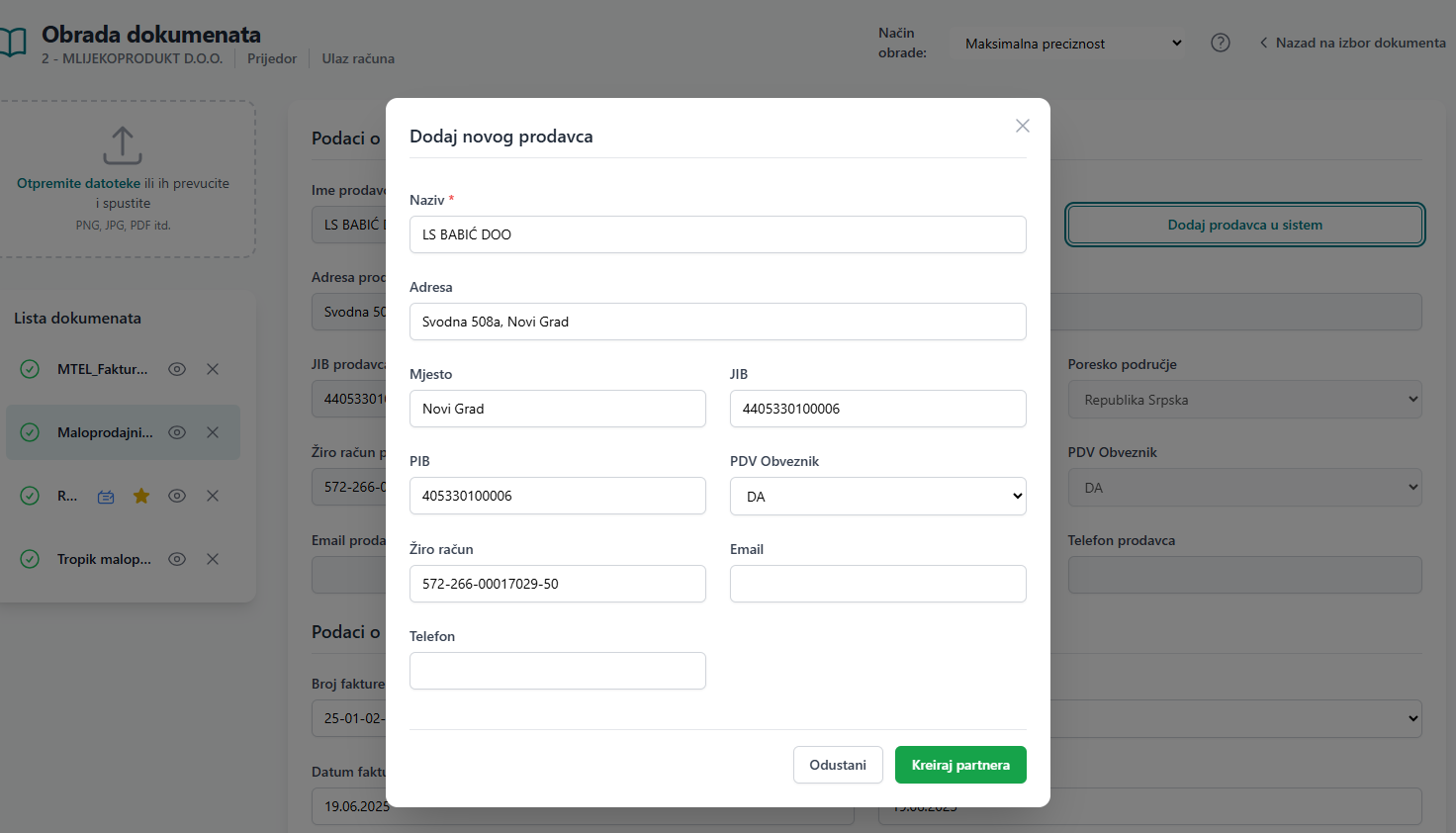 Neksus OCR automatic partner registration from invoice